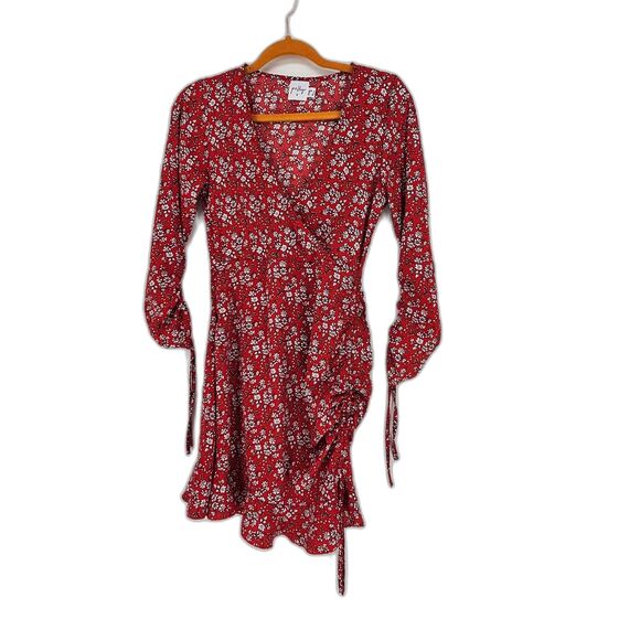 Princess Polly Surplice Neck Ruched Side Mini Dress Red Size 2 - Picture 1 of 6